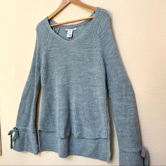 American Rag Light Gray Sweater Bell Tie Sleeves - Picture 4 of 15